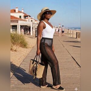 Sheer Black Wide-Leg Pants - Lightweight Summer Cover-Up